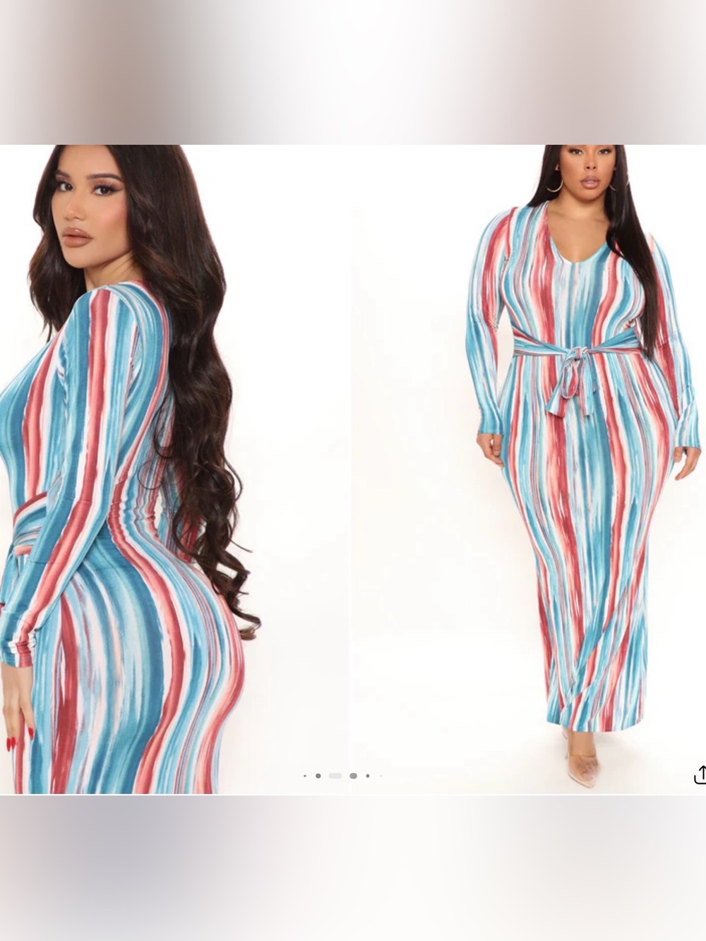 Fashion Nova - Bundle two dresses, Blue & Red Brushstroke Tie-Waist Maxi Dress